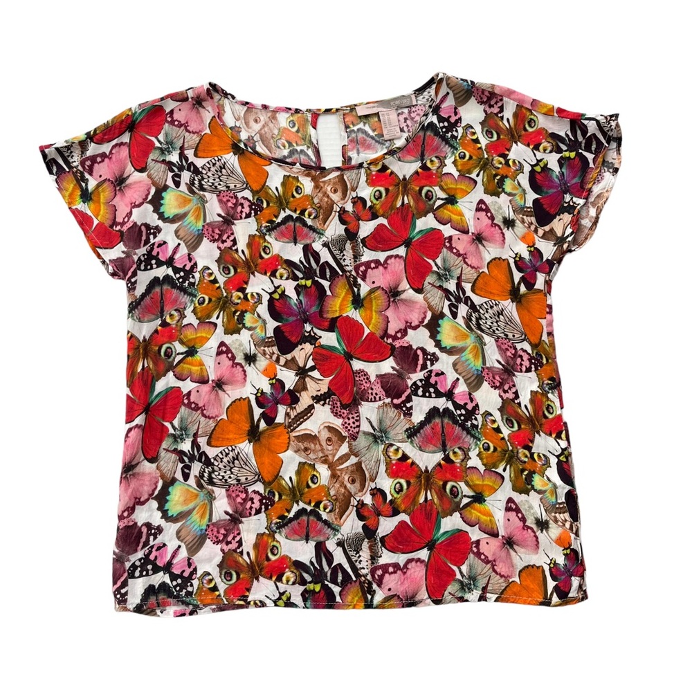 Forever 21 Contemporary Women XSmall Rayon Multicolor Butterfly Short Sleeve Top